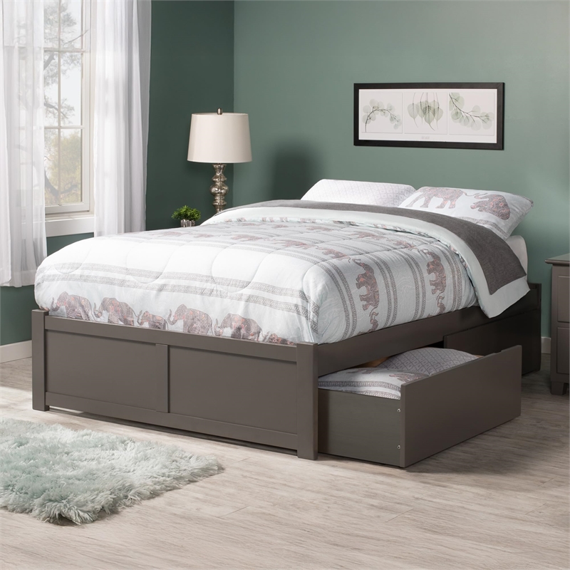 Leo & Lacey Twin Platform Bed with Footboard and 2 Urban Bed Drawers in Gray