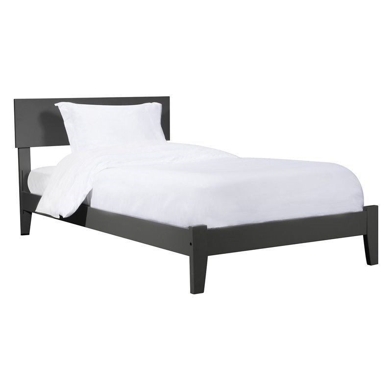 Leo & Lacey Contemporary Twin XL Solid Wood Foundation Bed in Grey