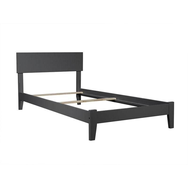 Leo & Lacey Contemporary Twin XL Solid Wood Foundation Bed in Grey