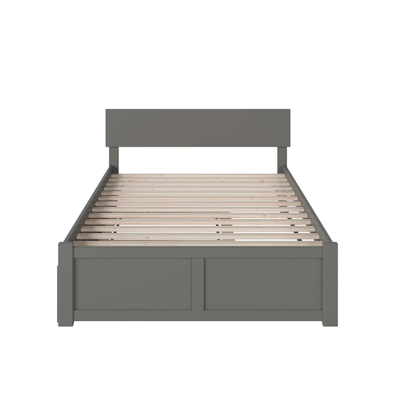 Leo & Lacey Full Wood Platform Bed with Footboard and Twin Trundle in Grey