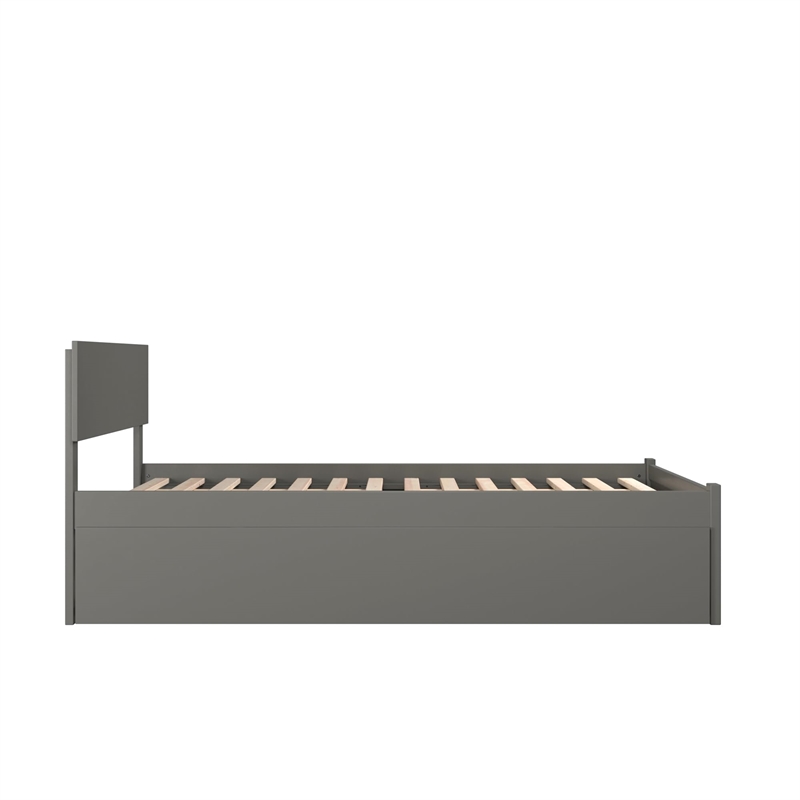 Leo & Lacey Full Wood Platform Bed with Footboard and Twin Trundle in Grey