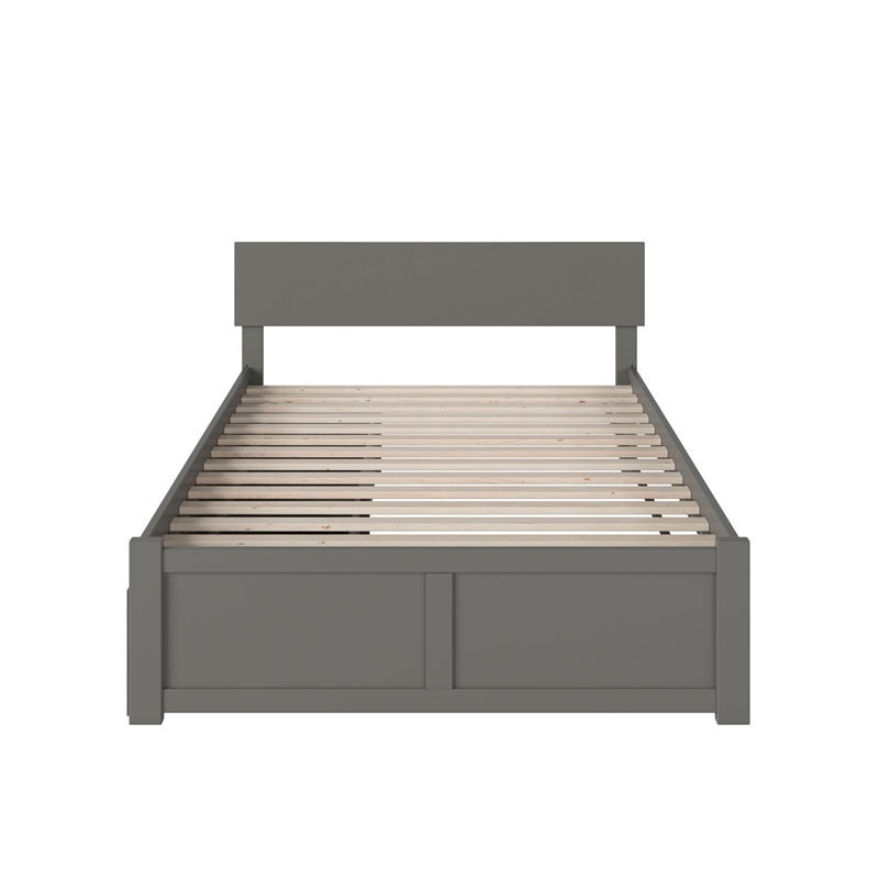 Leo & Lacey Full Wood Platform Bed with Footboard and Storage Drawers in Grey