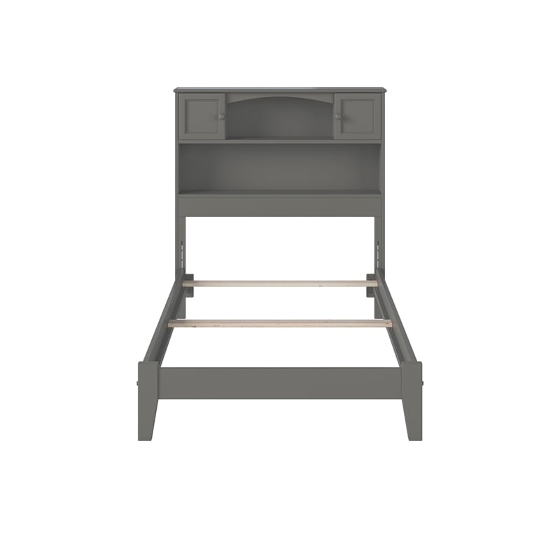 Leo & Lacey Contemporary Twin XL Solid Wood Bookcase Bed in Grey