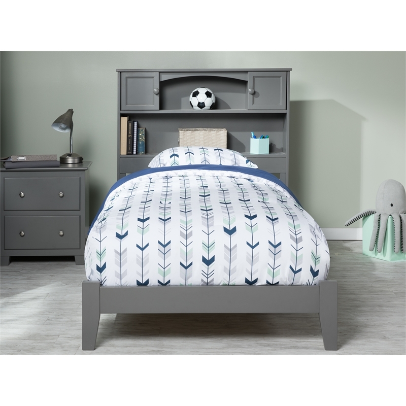 Leo & Lacey Contemporary Twin XL Solid Wood Bookcase Bed in Grey
