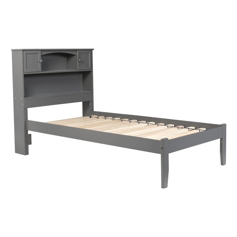 Leo & Lacey Contemporary Twin Solid Wood Platform Bookcase Bed in Grey