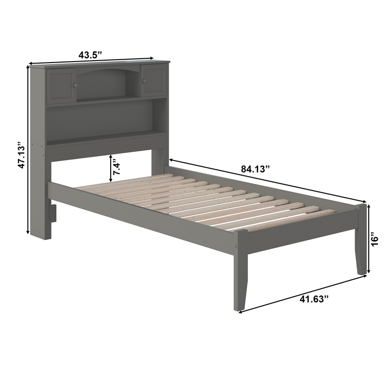 Leo & Lacey Contemporary Twin Solid Wood Platform Bookcase Bed in Grey