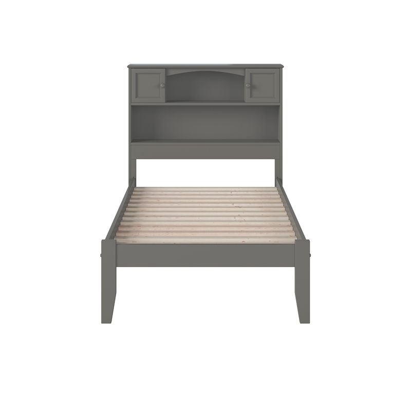 Leo & Lacey Contemporary Twin Solid Wood Platform Bookcase Bed in Grey