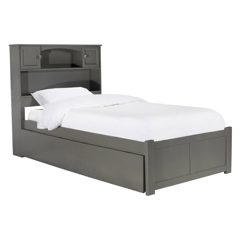 Leo & Lacey Contemporary Twin Solid Wood with Twin Trundle in Grey