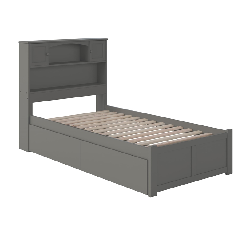 Leo & Lacey Contemporary Twin Solid Wood with 2 Storage Drawers in Grey
