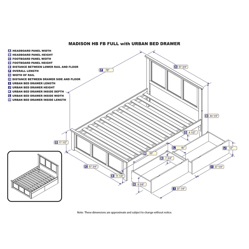 Leo & Lacey Full Platform Bed with Matching Footboard & Storage Drawers in Grey