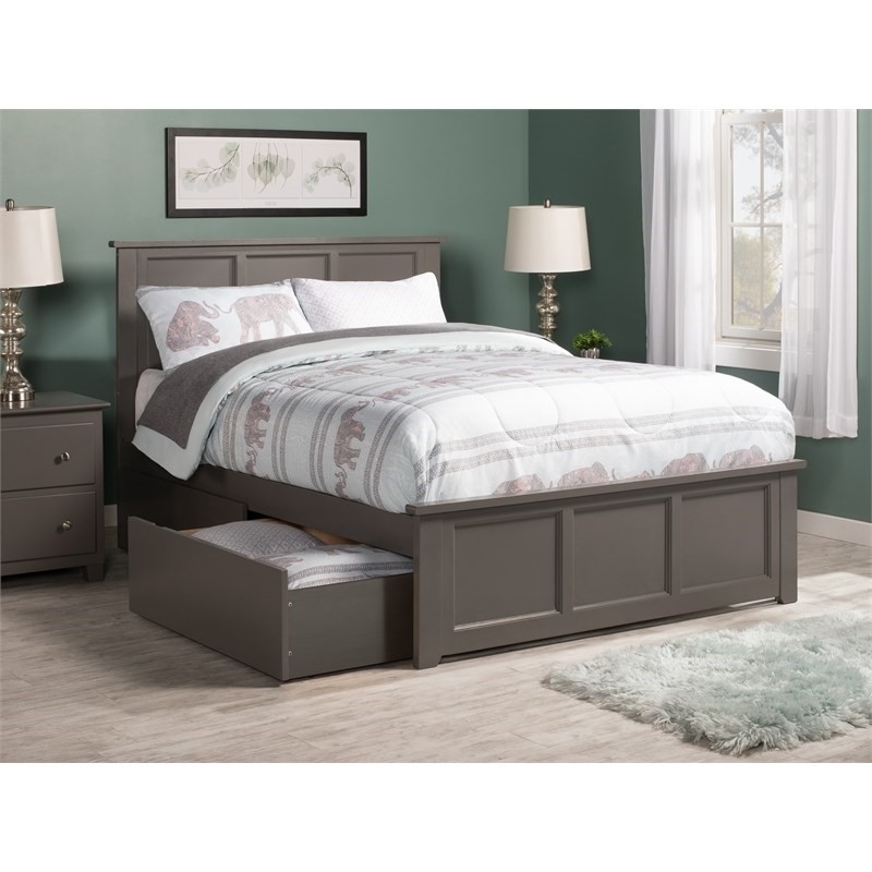 Leo & Lacey Full Platform Bed with Matching Footboard & Storage Drawers in Grey