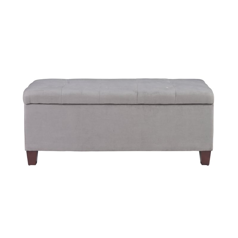 Natural Greige Transitional Microfiber Shoe Storage Ottoman in Gray