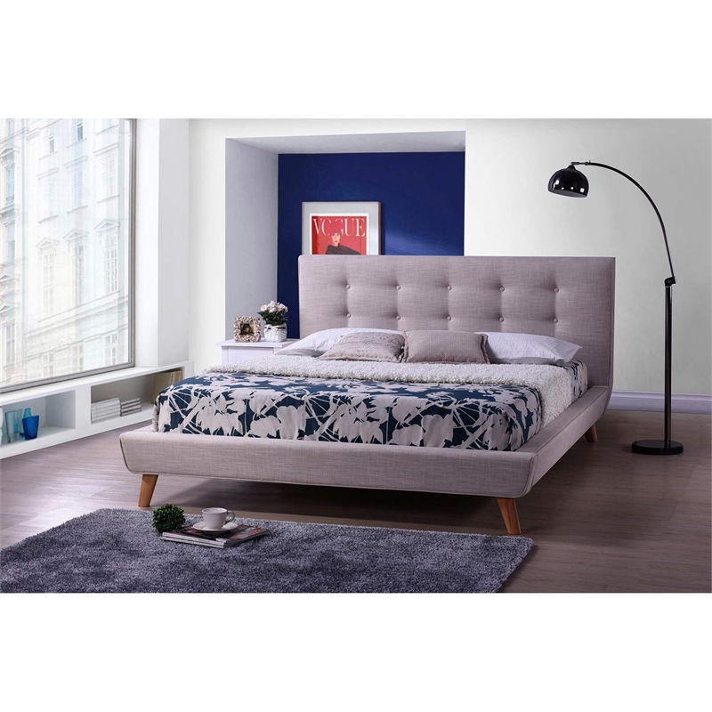 Natural Greige Tufted Upholstered Full Platform Bed in Beige