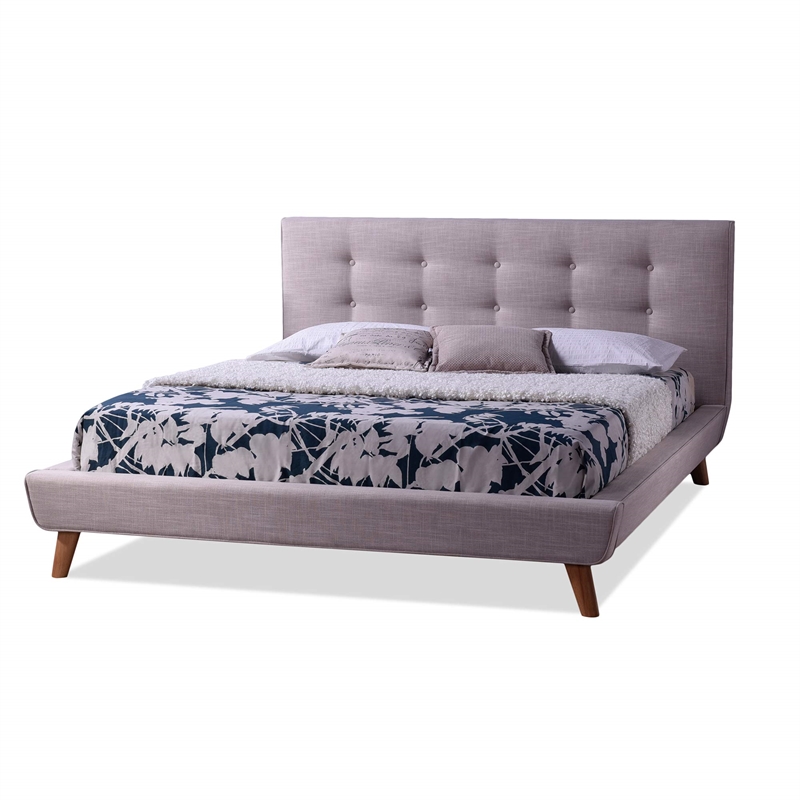 Natural Greige Tufted Upholstered Full Platform Bed in Beige