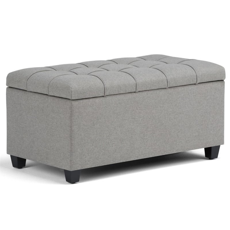 Natural Greige Tufted Storage Ottoman in Dove Gray