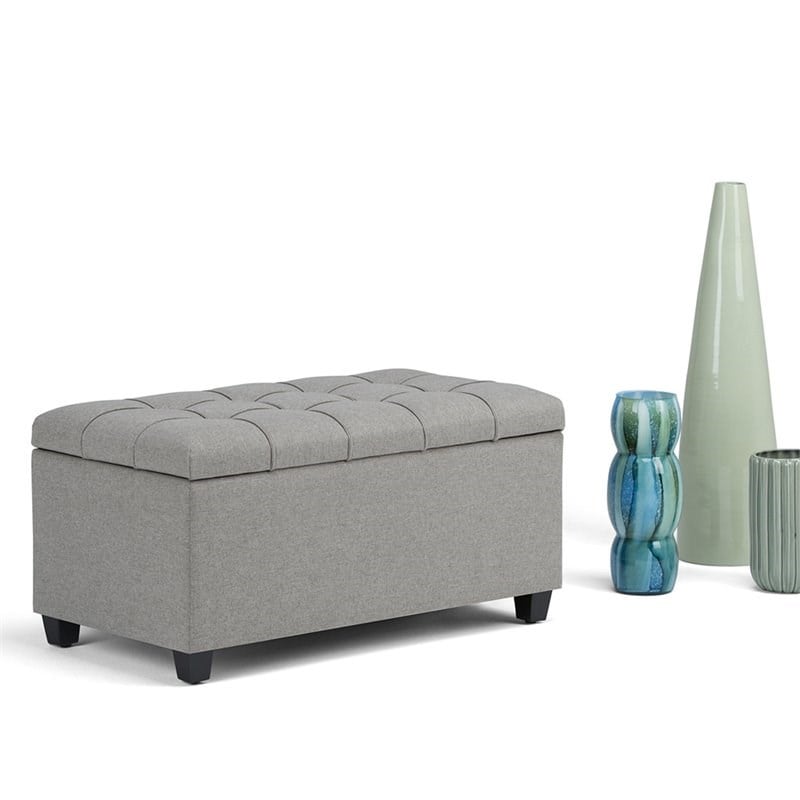 Natural Greige Tufted Storage Ottoman in Dove Gray