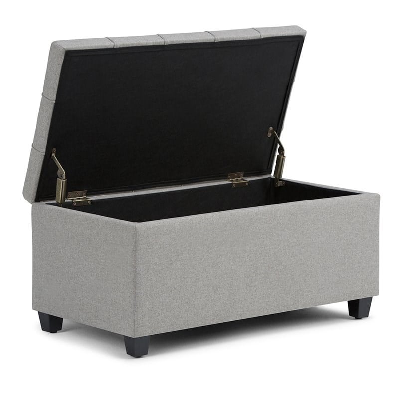 Natural Greige Tufted Storage Ottoman in Dove Gray
