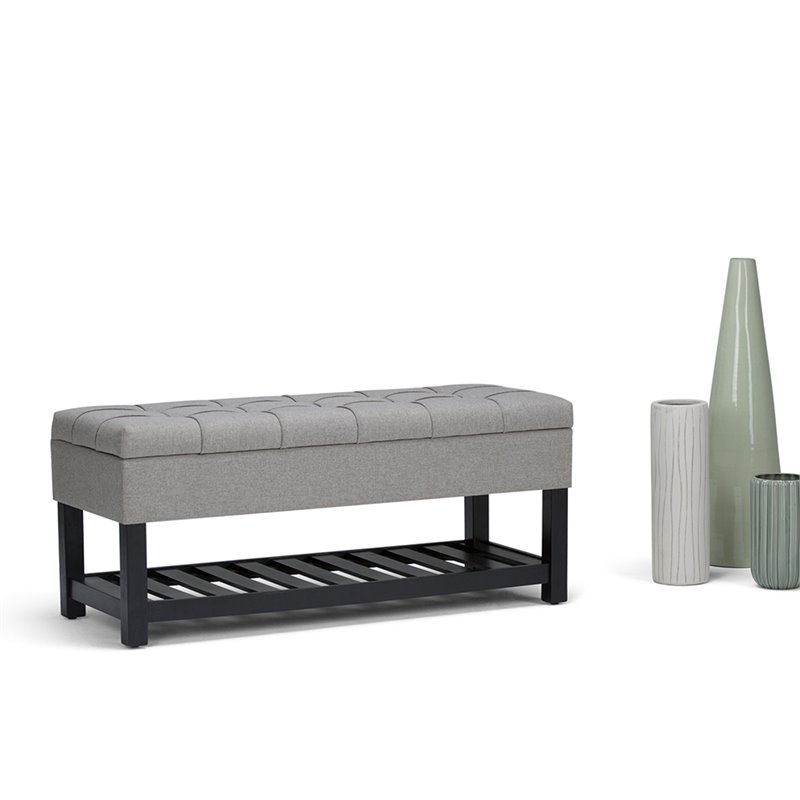 Natural Greige Tufted Storage Ottoman Bench in Dove Gray