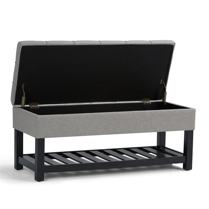 Natural Greige Tufted Storage Ottoman Bench in Dove Gray