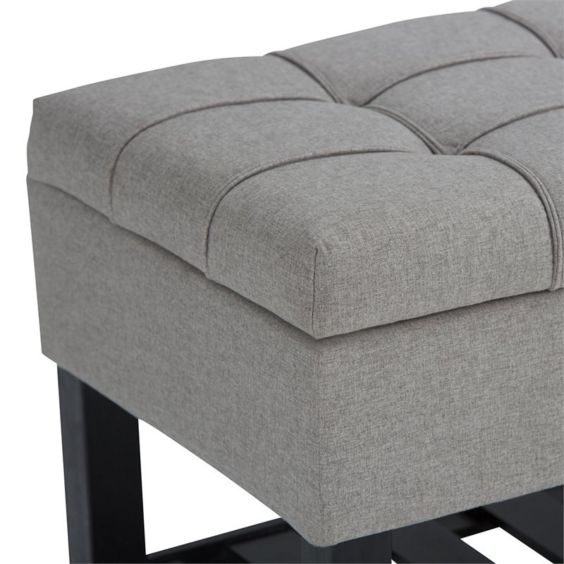 Natural Greige Tufted Storage Ottoman Bench in Dove Gray