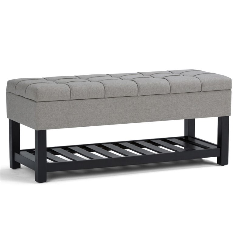 Natural Greige Tufted Storage Ottoman Bench in Dove Gray
