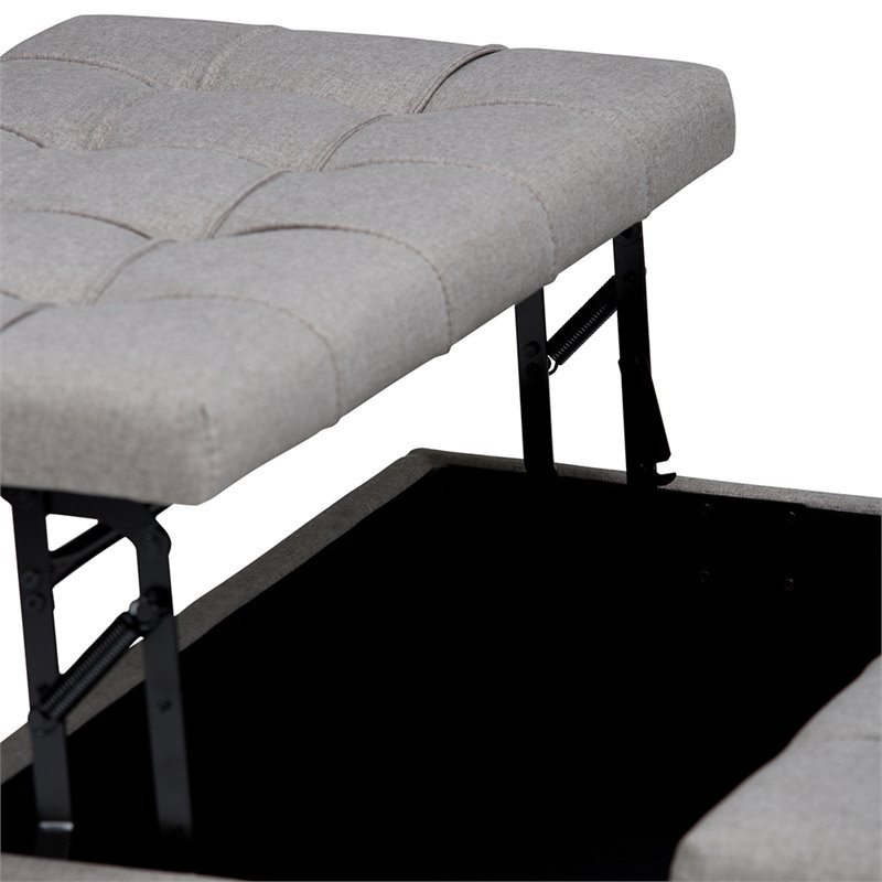 Natural Greige Storage Coffee Table Ottoman in Dove Gray