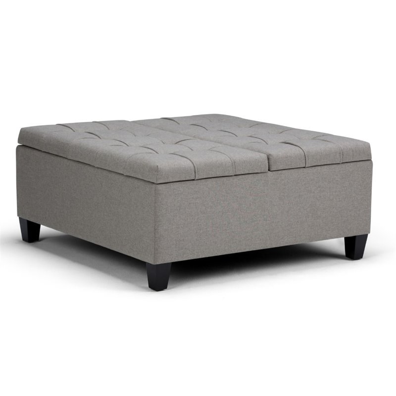 Natural Greige Storage Coffee Table Ottoman in Dove Gray