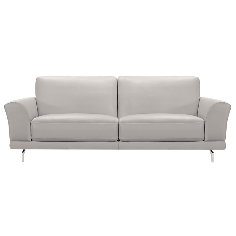 Natural Greige Modern Leather Sofa in Dove Gray/Brushed Silver