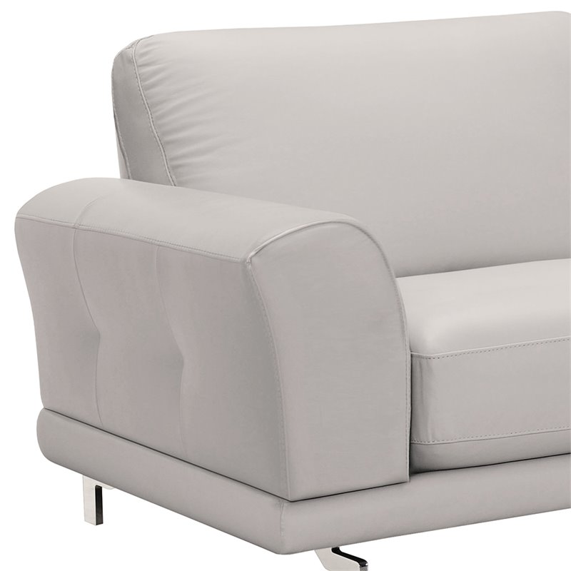 Natural Greige Modern Leather Sofa in Dove Gray/Brushed Silver