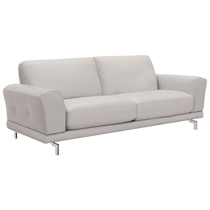 Natural Greige Modern Leather Sofa in Dove Gray/Brushed Silver