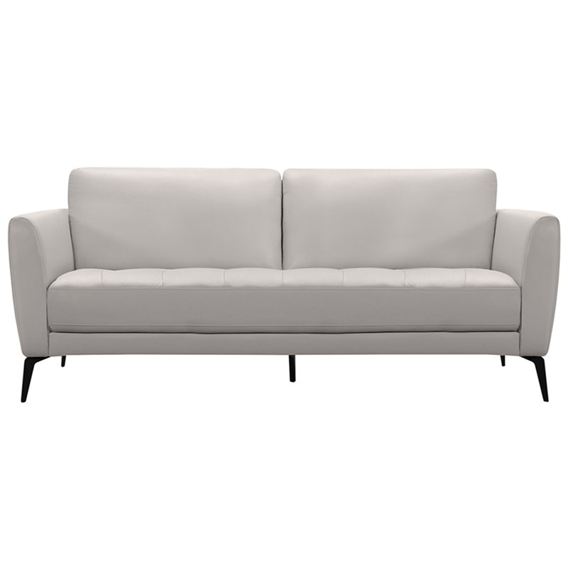 Natural Greige Modern Leather and Metal Sofa in Dove Gray/Black
