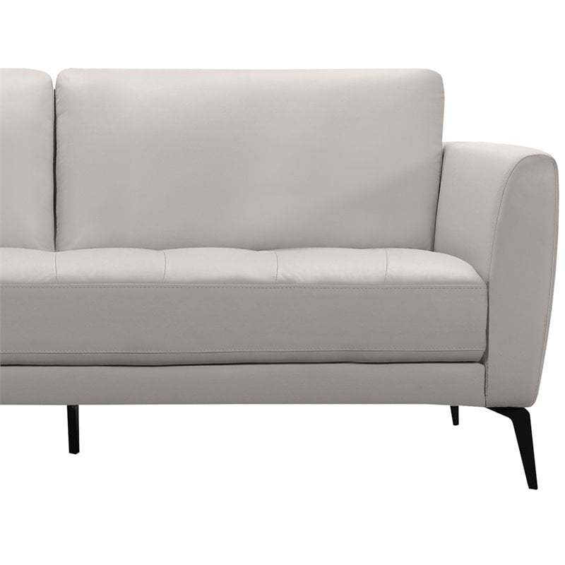 Natural Greige Modern Leather and Metal Sofa in Dove Gray/Black
