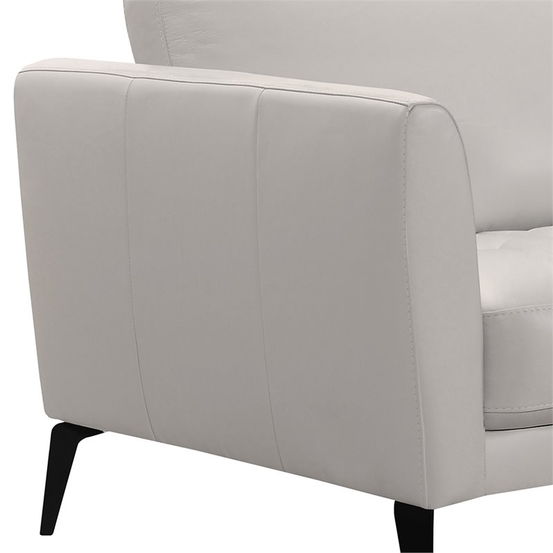 Natural Greige Modern Leather and Metal Sofa in Dove Gray/Black