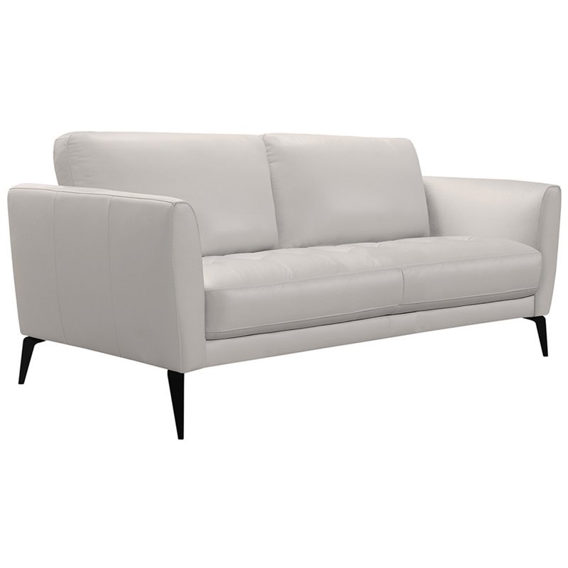 Natural Greige Modern Leather and Metal Sofa in Dove Gray/Black