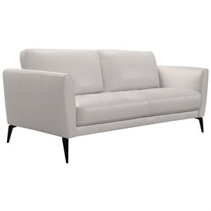Natural Greige Modern Leather and Metal Sofa in Dove Gray/Black