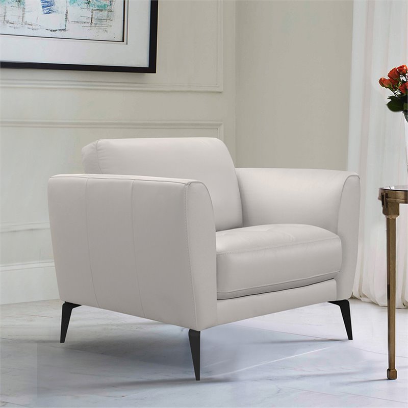 Natural Greige Modern Leather Accent Chair in Dove Gray/Black