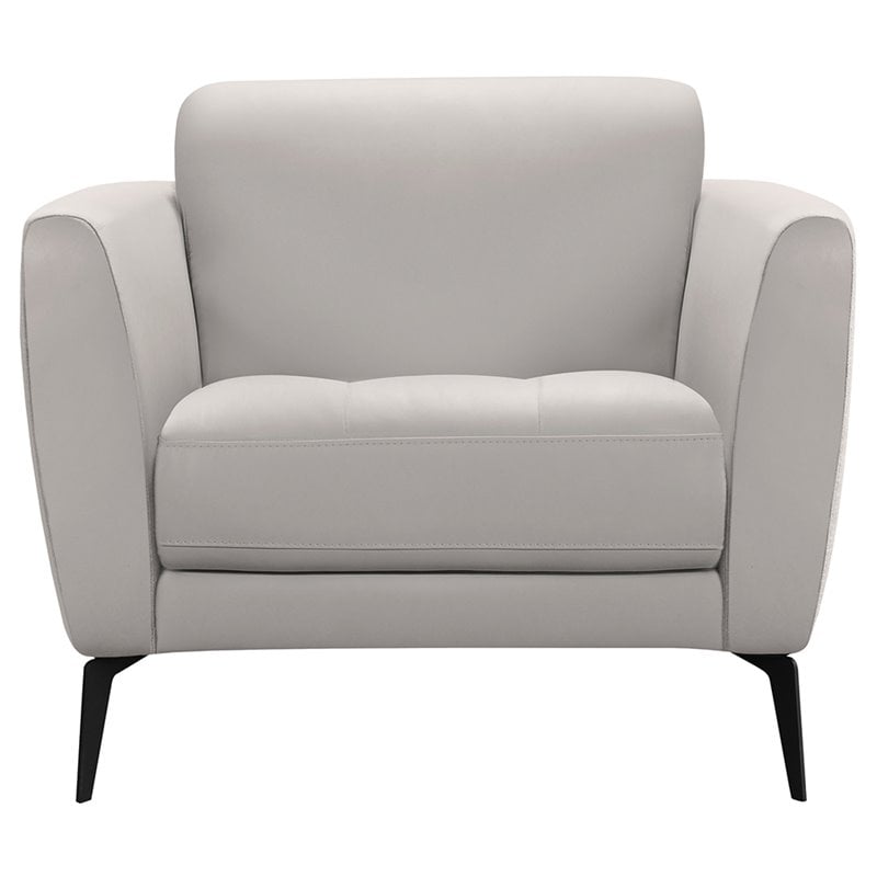 Natural Greige Modern Leather Accent Chair in Dove Gray/Black
