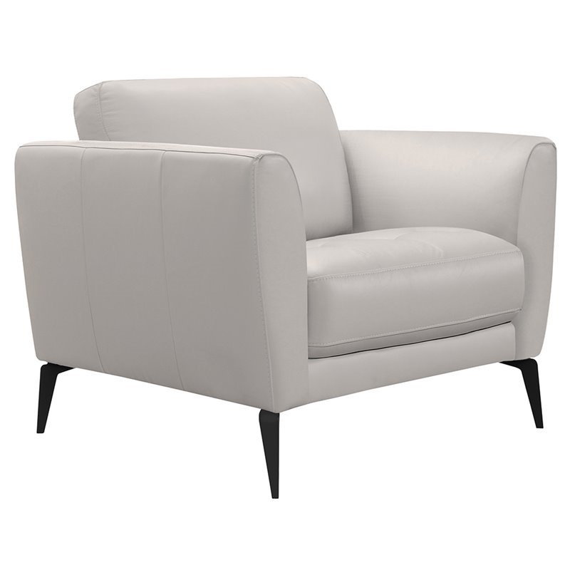 Natural Greige Modern Leather Accent Chair in Dove Gray/Black