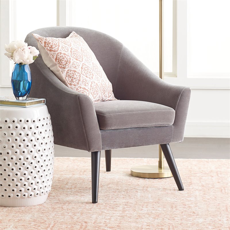 Natural Greige Luxe Velvet Accent Chair in French Gray