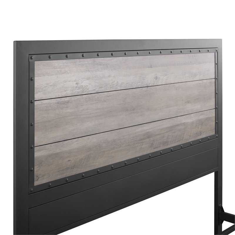 Natural Greige Queen Wood and Metal Panel Bed in Gray