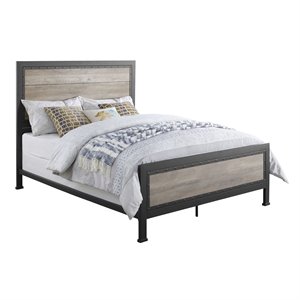 Natural Greige Queen Wood and Metal Panel Bed in Gray