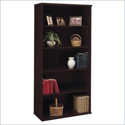   Open 5 Shelf Double Wood Mocha Cherry Bookcase 042976129149  