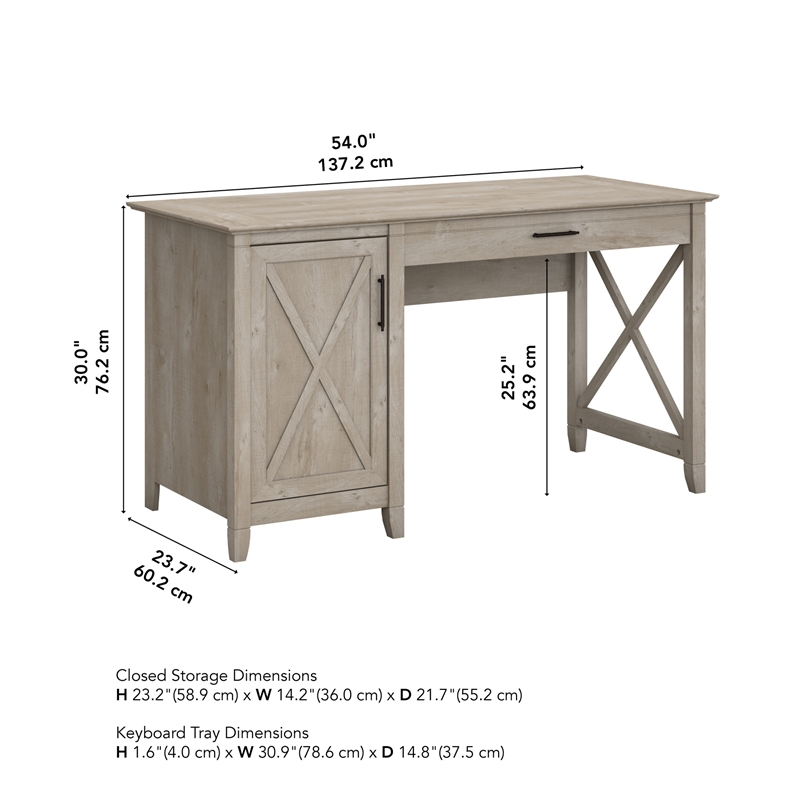 Key West 54W Computer Desk with Storage in Washed Gray - Engineered Wood