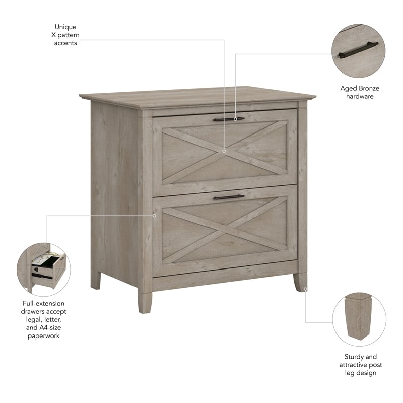 Bush Furniture Key West 2 Drawer Lateral File Cabinet in Washed Gray