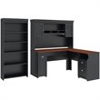 Fairview L Desk with Hutch and Bookcase in Antique Black - Engineered Wood