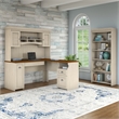 Fairview L Desk with Hutch and Bookcase in Antique White - Engineered Wood