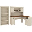 Fairview L Desk with Hutch and Bookcase in Antique White - Engineered Wood