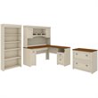 Fairview L Shaped Desk 4 Pc Set with Storage in Antique White - Engineered Wood