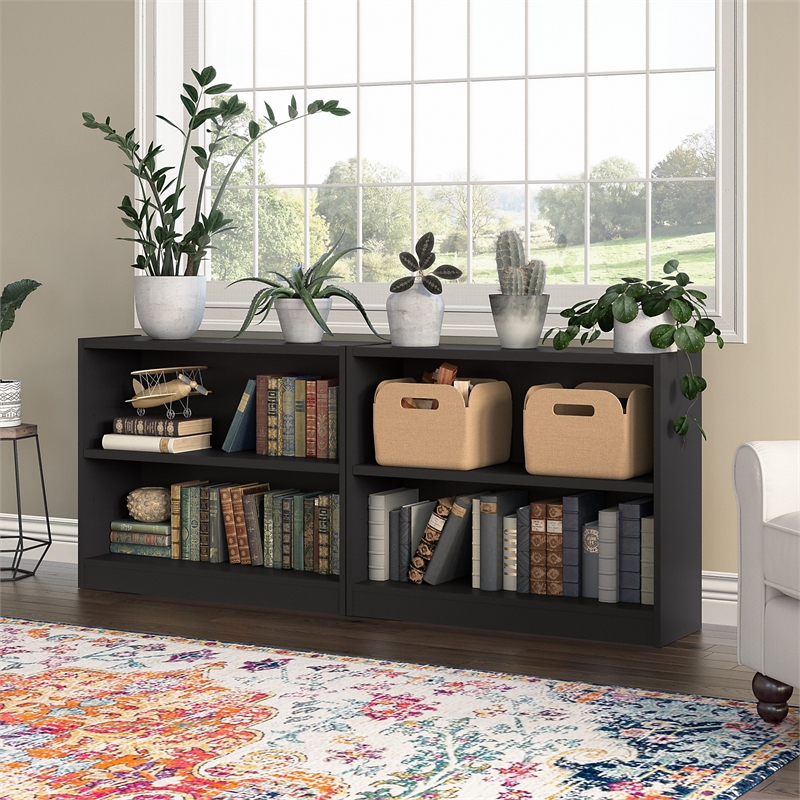 Bush Furniture Universal 2 Shelf Bookcase in Classic Black (Set of 2)