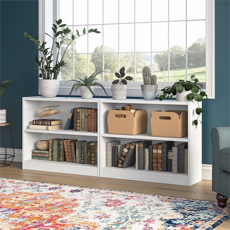Bush Furniture Universal 2 Shelf Bookcase in Pure White (Set of 2)